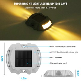 Solar Deck Lights Driveway Dock Lights, VOLISUN 8-Pack Led IP67 Waterproof Outdoor Warning Step Lights for Driveway Sidewalk Garden Pathway Yard(Warm White)