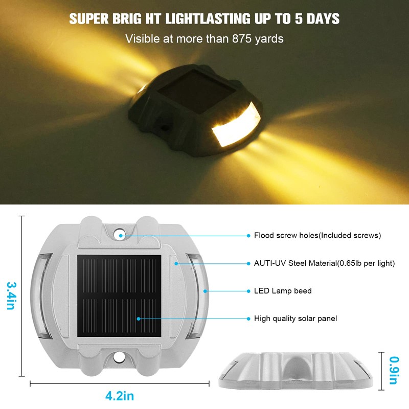 Solar Deck Lights Driveway Dock Lights, VOLISUN 8-Pack Led IP67
