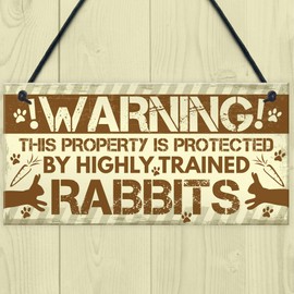 RED OCEAN Beware Of The Rabbit Sign Bunny Rabbit Door Sign Hanging Plaque Funny Pet Gift