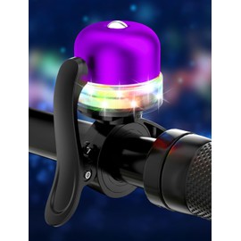 Bike Bell with RGB Lights, Bike Bell for 19-31.8mm Bicycle Handlebars, Three Light Modes Adjustment Bicycle Bell(Purple)