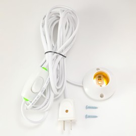 E27 Light Bulb Socket 16Foot White Pure Copper core 2x1 mm2 Cord to 2-Prong with On/Off Switch Screw Round Double-Sided Tape…