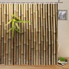 Bamboo Patttern Shower Curtains Set Green Leaves Bamboo Wall Creative