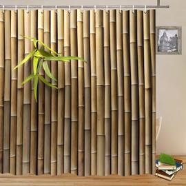 Bamboo Patttern Shower Curtains Set Green Leaves Bamboo Wall Creative Bathroom Decor Polyester Fabric Bath Accessories Curtain 70 x 70 Inch with Hooks