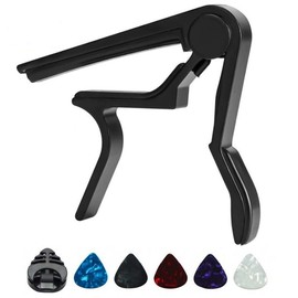 Guitar Capo with Pick Set (7 Counts), Electric Guitar Capo for Acoustic and Electric Guitars and 5 Picks and 1 Holder, Music Accessories:_Black_7 Counts