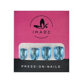 iMABC Press on Nails Metallic Mirror Bliue Fake Nail |UV Medium-short Square False Nails | Glue Acrylic Decoration Manicure Gift for Girls Women Wear 24Pcs