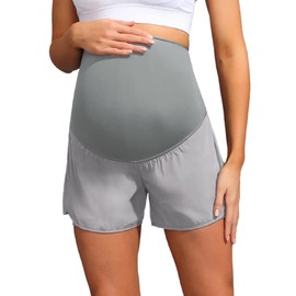 Maacie Women Maternity Layered Fast Drying Yoga Shorts with Liner Inner Pocket