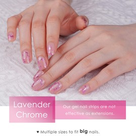 DANNI & TONI Semi Cured Gel Nail Strips Clear Base Purple 3D Foil Small Flower Effect (Lavender Chrome) Nail Stickers UV Nails 28