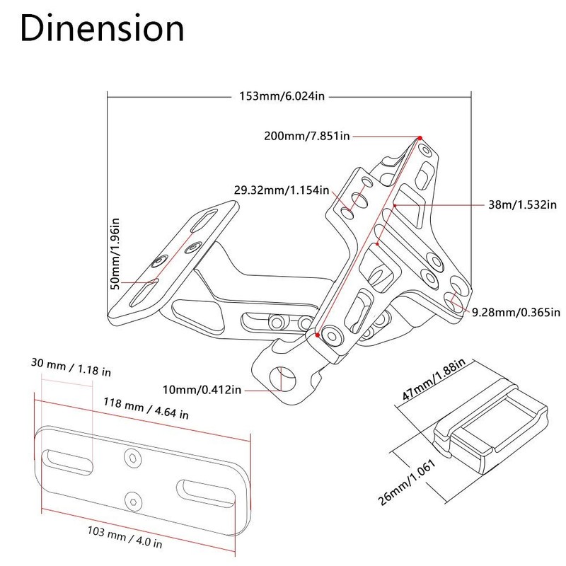 ONGMEIL License Plate Stay, License Plate Holder, Machined Aluminum, Angle
