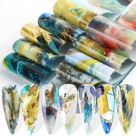 Marble Nail Foil Transfer Stickers Decals, 10 Sheets Oil Painting Pattern Nail Foils Designs Nail Art Decal Acrylic Supplies for Women Girls Manicure Charms Decorations, DIY Resin Polish Nail Art Tips