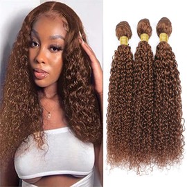 Leruikair Human Hair Bundles 14 16 18 Inch Jerry Curly Human Hair Bundles Chocolate Brown Color 30 Unprocessed Brazilian Soft Quick Weave Hair for Black Women