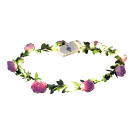 Glowtopia Light Up Floral Wreath Crown Garland with Warm White LEDs Flower Headband Wedding Decoration Festivals (Rosebud - Pink)