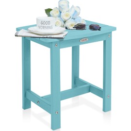 Y&M Outdoor Side Table, HIPS Adirondack Small Single Table, Waterproof Square Outside Table, Balcony Modern End Tables for Patio, Pool, Beach, Porch, Deck, Indoor or Outdoor Use, Light Blue