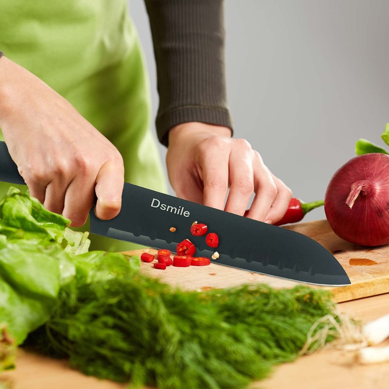 Dsmile 4 PCS Kitchen Knife Set,Black Stainless Steel Knives with
