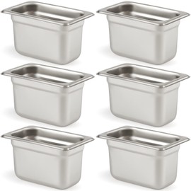 CURTA 6 Pack Anti-Jam Hotel Pans, 1/9 Size 4 Inch Deep, NSF Commercial 18/8 Stainless Steel Chafing Steam Table Pan, Catering Storage Metal Food Pan