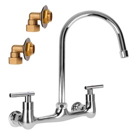 TNROTED 8 Inch Center Wall Mounted Kitchen Faucet, Commercial Sink Faucet with 6" Gooseneck Swivel Spout 2 Handle Utility Sink Faucet for Home Restaurant Compartment Sink