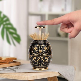 Toothpick Holder, Retro Toothpick Dispenser Automatic Pop Up Toothpick Box Retractable Toothpicks Case Decoration for Home(Gold+Black)