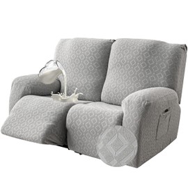Gennia Waterproof Recliner Loveseat Cover,Stretch Reclining Sofa Covers with Pockets,Washable Lazy Boy Recliner Slipcovers,Leakproof Couch Protector for Kids, Pets, Dog and Cat (2 Seat, Light Gray)
