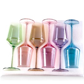 Physkoa Colored Wine Glasses Set of 6-15oz Hand Blown Crystal Colorful Glassware with Long Stem, Multicolor Glassware for Wine Lovers, Wedding, Birthday Christmas Gifts for Women