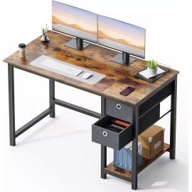 NEWBULG 40-47" Computer Desk with Storage Drawers,Small Office Desk Modern Study Table - 40 Inch, Rustic Brown