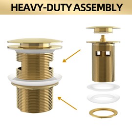 Ogonbrick Free Standing Tub Drain Pop-up Drain for Freestanding Bathtub Stand Copper Alone Soak Bath Tub Drain Kit with Standard Thread Stopper Assembly Anti-Rust Brushed Gold