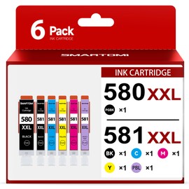 580 581 XXL Printer Cartridges Compatible with Canon PGI-580 CLI-581 XXL for Pixma TS8150 TS8151 TS8152 TS8250 TS8251 TS8252 TS8350 TS8351 TS8352 TS9150 TS9150 TS9155 5 (6 pack, 6with photo blue)