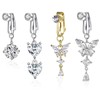 IETWATE 4PCS Fake Belly Button Piercing, Butterfly Heart Dangle Fake