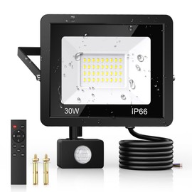 30W Security Lights Outdoor Motion Sensor, PIR Flood Light with Remote Control, IP66 Waterproof, 36 LEDs, Cool White, 6500K, 2700LM, Outdoor Lights Mains Powered for Garden Corridor Entrance Backyard