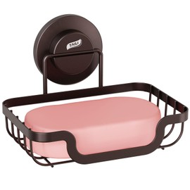 TAILI Soap Dish for Shower, Max Hold 5 KG Suction Soap Holder for Bathroom, Bathtub, Wall Mounted, Waterproof, Drill-Free, Removable Metal Shower Organizer, Stainless Steel Sponge Sink Holder, Brown