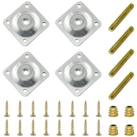 DDHOMIN 4 Sets Furniture Leg Mounting Plates,Sofa Leg Connector Metal Plates Kit (Silver)