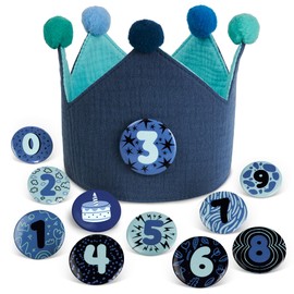 Juicy Bumbles Baby Birthday Crown Kids - Reversible Birthday Crowns for Kids with Number Badges - Birthday Girl Crown Party Hat in Muslin Cotton