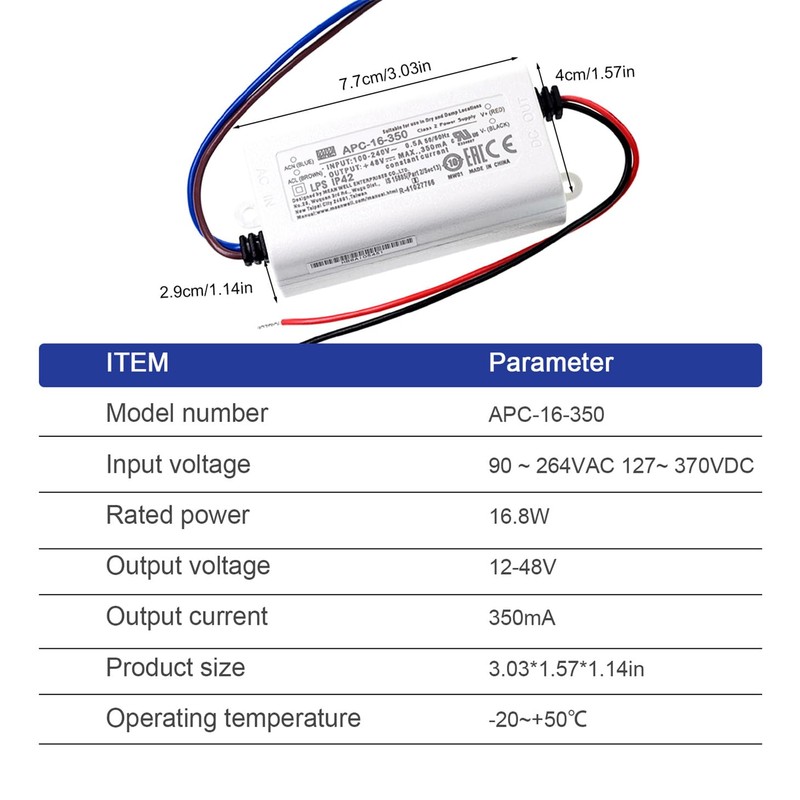 DineDeck APC-16-350 16.8W 36V 350mA Constant Current LED Driver Power