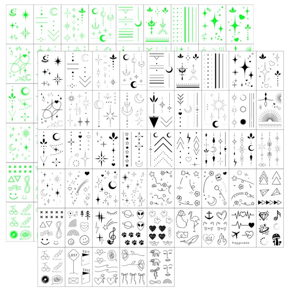 Minimalistic Black Luminous Temporary Tattoos Kit for Women Tiny Finger