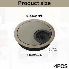 4 Pcs Desk Cable Grommet 60mm, Desk Grommet 60mm, Zinc Alloy Desktop Cable Hole, Bronze Round Hole Cover for Management of Office & Computer Desktop (Bronze)