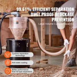 Happybuy 4"Retrofit Cyclone Dust Separator for Dust Collectors, ABS Dust Deputy with 2" Hole O.D. Connector & Hose for Wet/Dry Shop Vacuums, Fits 5-10 Gallon Tank (Tank Excluded)