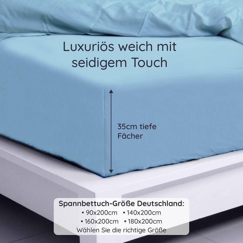 Fitted Sheet, Light Blue, Fitted Sheet Topper 180 x 200