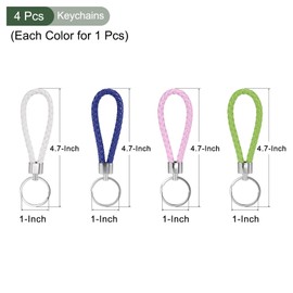 YOKIVE 4 Pcs Braided Leather Keychains, Home PU Keys Ring Woven Decorating Lanyard Straps for Bags Wallets (Pink/White/Blue/Green)