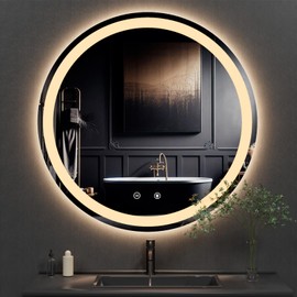 CFYLO 28" Round Backlit LED Bathroom Mirror, Bathroom Mirror with Lights, LED Mirror for Bathroom, Lighted Bathroom Circle Mirror, Anti-Fog Dimmable Adjustable Light Mirror