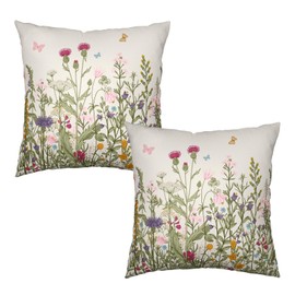 Juego de 2 fundas de almohada florales clásico de primavera de 24 x 24 pulgadas, color verde salvia, flores silvestres al aire última intervensión, funda de almohada de verano rústica con estampado