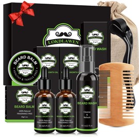 Beard Growth Kit, Beard Kit for Thicker - Growth Oil(2 Pack), Wash, Balm, Massager, Comb, Storage Bag, Beard Care Fathers Gifts for Men Dad Husband