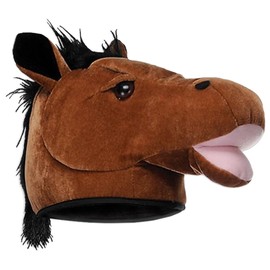 Horse Hat | Horse Hair Hat | Horses Head Costume Hats | Horses Heads Cap | Plush Horses Head | Horse's Mane Costume | Pony Costumes | Farm Animal Costume Accessories | Brown | Standard Size