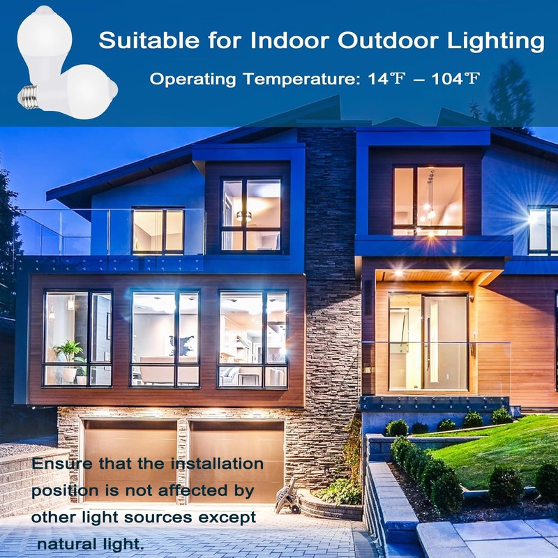 Motion Sensor Light Bulbs for Outdoor Indoor, 9W A19 Motion