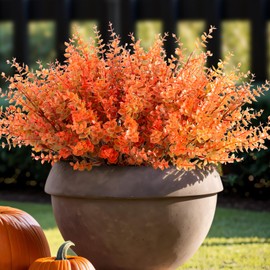 Eucalyptus Stems，Fall Flowers Artificial for Decoration，Indoor Realistic Eucalyptus Plant Leaf，Fake Flowers in Vase Home Decor Wedding Room Office Autumn Thanksgiving Christmas (Deep Autumn Color)