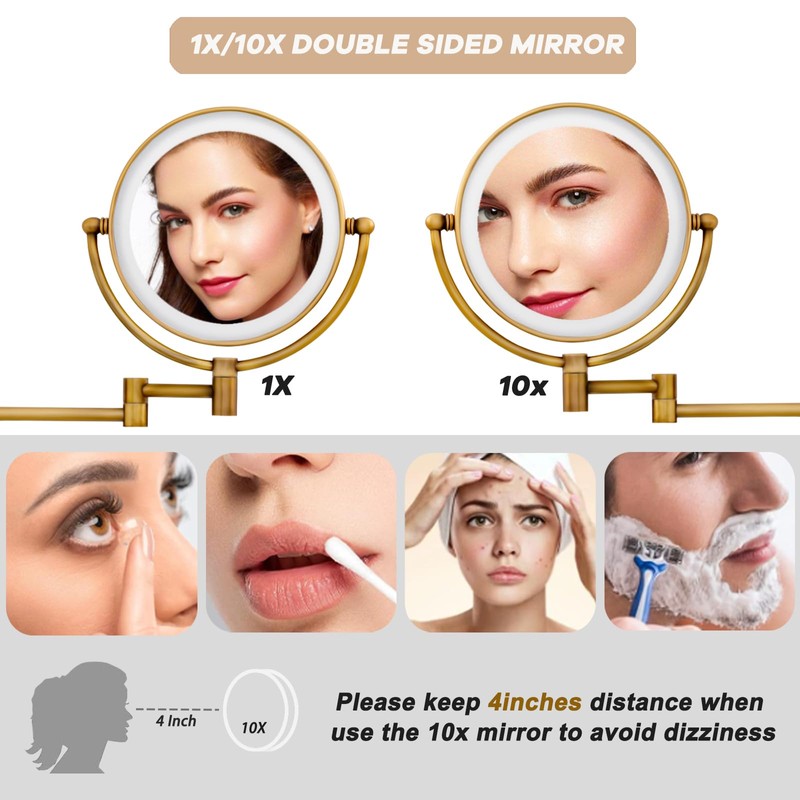 Wall Mounted Makeup Mirror with Light and Magnification, 7W Higher