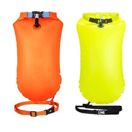 YW 2 Pack 20L Waterproof Dry Bags Swim Bouy Float Swimming Marine Safety Inflatable Bubble Bag Visible with Storage Space & Adjustable Waist Belt,Lightweight for Swimmer,Training,Kayaking,Snorkeling