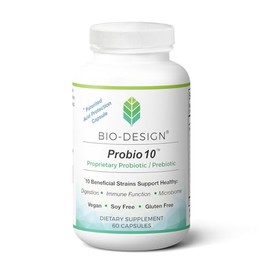 Bio-Design Probio10 - Daily Probiotic & Prebiotic Supplement - 10 Billion CFU, 10 Beneficial Strains Aid in Digestion, Regularity, Immune Function, and Gut Health - 60 Acid-Resistant Capsules