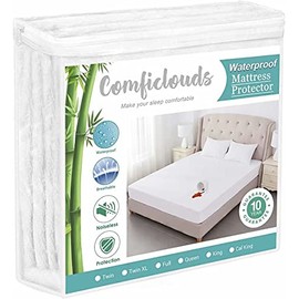 Twin Size Cooling Waterproof Mattress Protector Pad Bed Cover,Bamboo Terry Top Breathable Fitted Sheet Style Deep Pocket Soft Noiseless Waterproof Matressprotector Twin for Bed Kids Adults