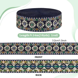 PH PandaHall 10 Yards Flower Jacquard Ribbon, 1-1/4 inch Ethnic Style Floral Ribbon Blue Embroidered Flower Ribbon Fabric Trim Fringe for Sewing Handmade Bag Strap Making DIY Clothing Decoration