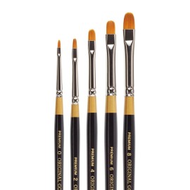 KINGART Original Gold Short Filbert Paint Brush Set of 5 for All Media