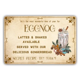 Christmas Eggnog Metal Tin Sign It's the Most Wonderful Time Christmas Winter Vintage Retro Wall Decor Plaque for Cafe Bar Home Kitchen Drinks Shop Decor Poster 8x12 inch