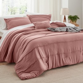 Bedsure King Comforter Set - 4 Pieces Pinch Pleat Bed Set, Dusty Pink Boho Bedding for All Season, 1 Soft Comforter, 2 Pillowcases, 1 Decorative Pillow